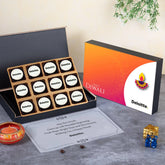 Branded wooden box with 12 custom chocolates – a stylish Diwali gift for employees under 1500